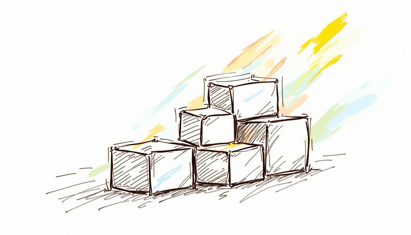 Ilustrație pentru ghidul de construcție site de succes, reprezentând elemente de web design și cod.