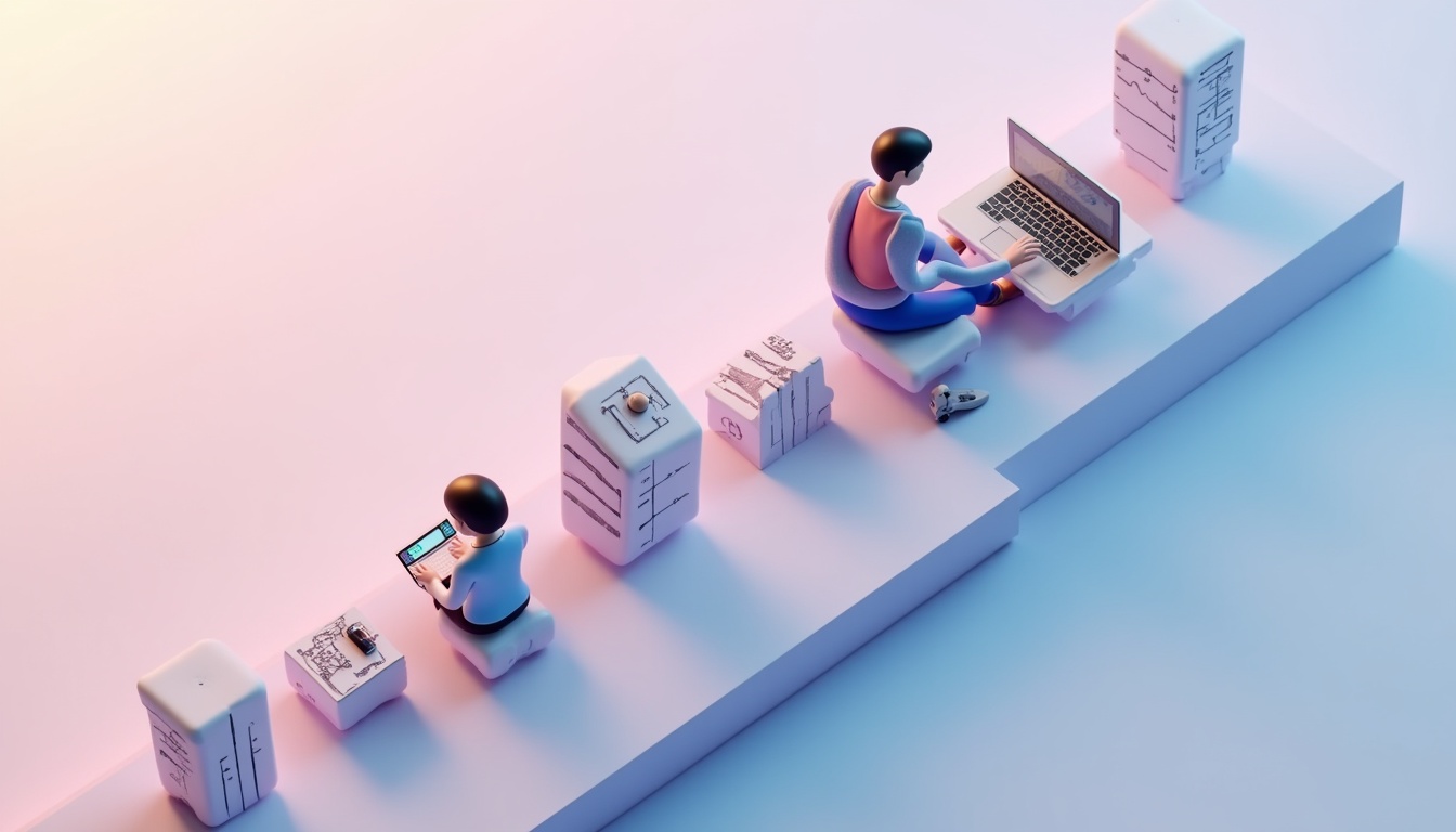 Ilustrație digitală reprezentând crearea unui site web modern în 2026, cu elemente AI și Web3.